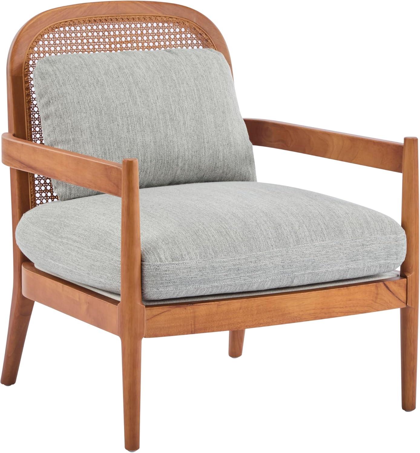 image:imageChristopher Knight Home Nadine Modern Club Chair Set of 2 with Cushion Wooden Living Room Accent Chair with Rattan Open Back Bedroom Comfy Reading Chair BeigeLight BrownGrayteak