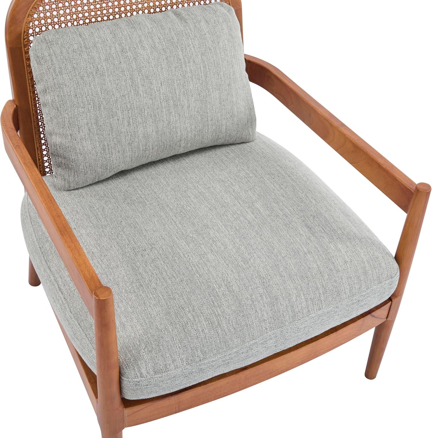 image:imageChristopher Knight Home Nadine Modern Club Chair Set of 2 with Cushion Wooden Living Room Accent Chair with Rattan Open Back Bedroom Comfy Reading Chair BeigeLight BrownGrayteak