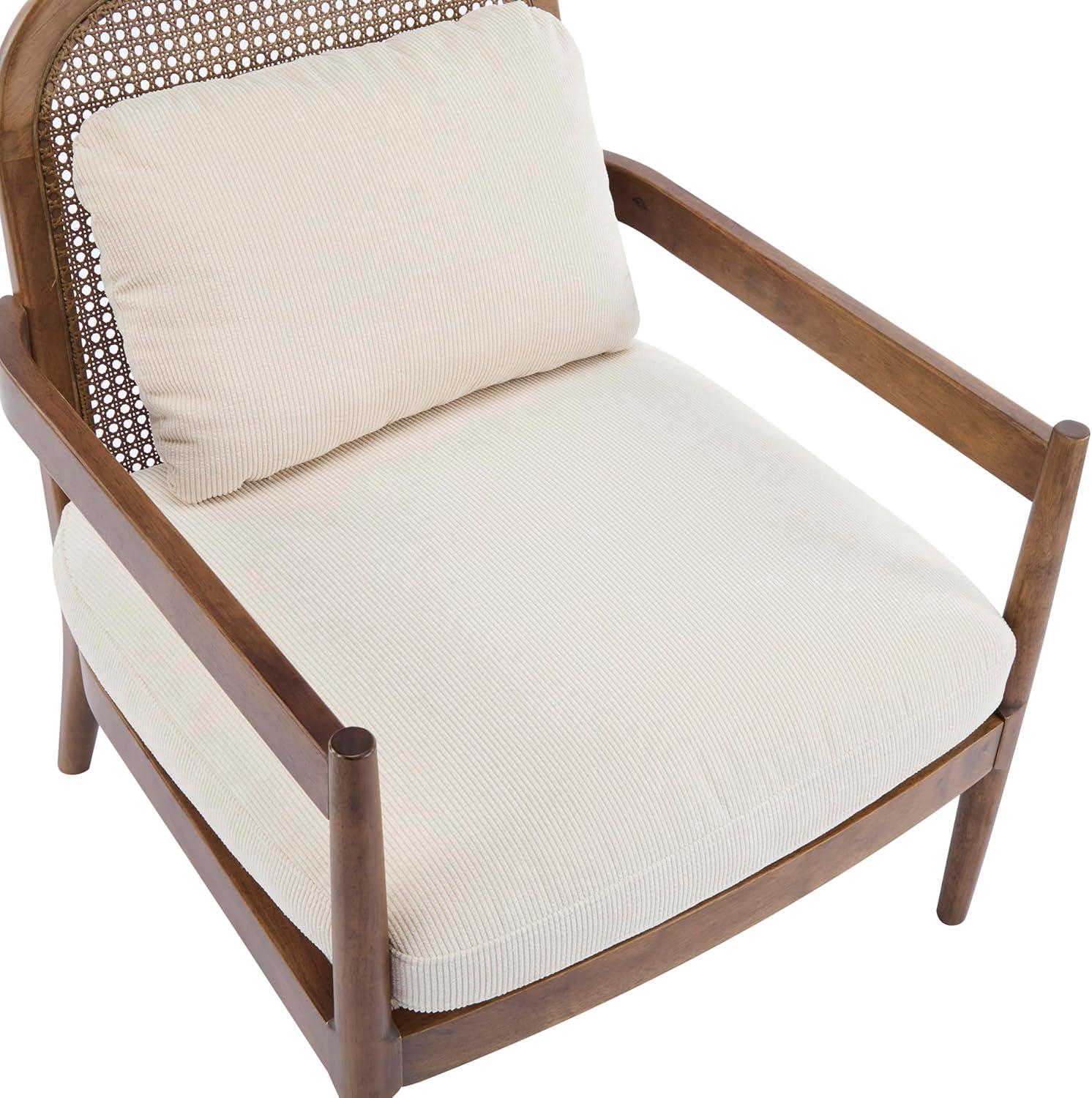 image:imageChristopher Knight Home Nadine Modern Club Chair Set of 2 with Cushion Wooden Living Room Accent Chair with Rattan Open Back Bedroom Comfy Reading Chair BeigeLight BrownBeige Stripe