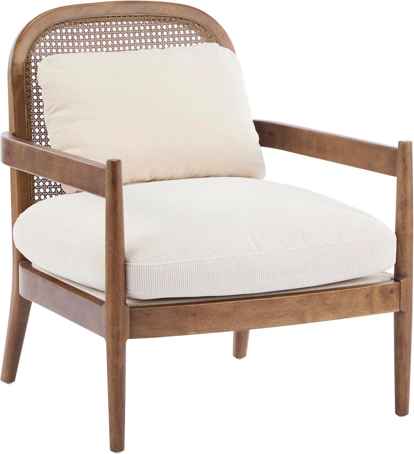 image:imageChristopher Knight Home Nadine Modern Club Chair Set of 2 with Cushion Wooden Living Room Accent Chair with Rattan Open Back Bedroom Comfy Reading Chair BeigeLight BrownBeige Stripe