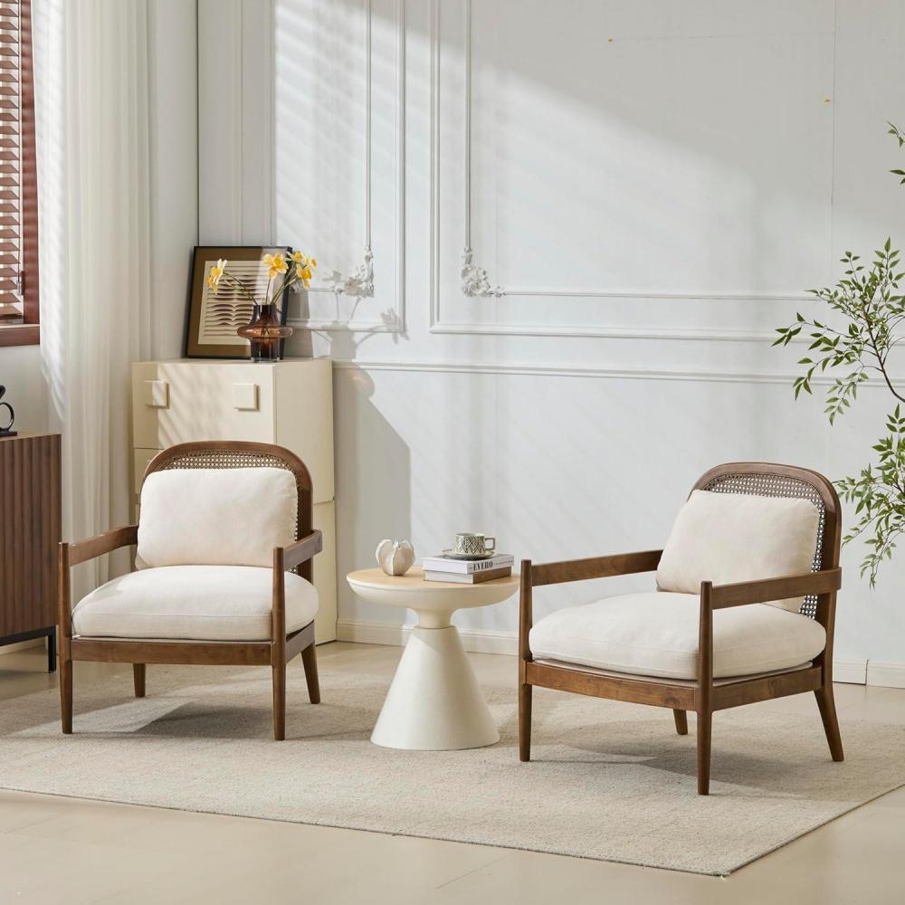 image:imageChristopher Knight Home Nadine Modern Club Chair Set of 2 with Cushion Wooden Living Room Accent Chair with Rattan Open Back Bedroom Comfy Reading Chair BeigeLight BrownBeigelight Brown