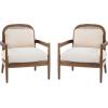 Christopher Knight Home Nadine Modern Club Chair Set of 2 with Cushion, Wooden Living Room Accent Chair with Rattan Open Back, Bedroom Comfy Reading Chair, Beige+Light Brown(Beige Stripe)