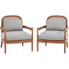 Christopher Knight Home Nadine Modern Club Chair Set of 2 with Cushion, Wooden Living Room Accent Chair with Rattan Open Back, Bedroom Comfy Reading Chair, Beige+Light Brown(Gray+teak)