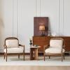 Christopher Knight Home Nadine Modern Club Chair Set of 2 with Cushion, Wooden Living Room Accent Chair with Rattan Open Back, Bedroom Comfy Reading Chair, Beige+Light Brown(Beige Stripe)