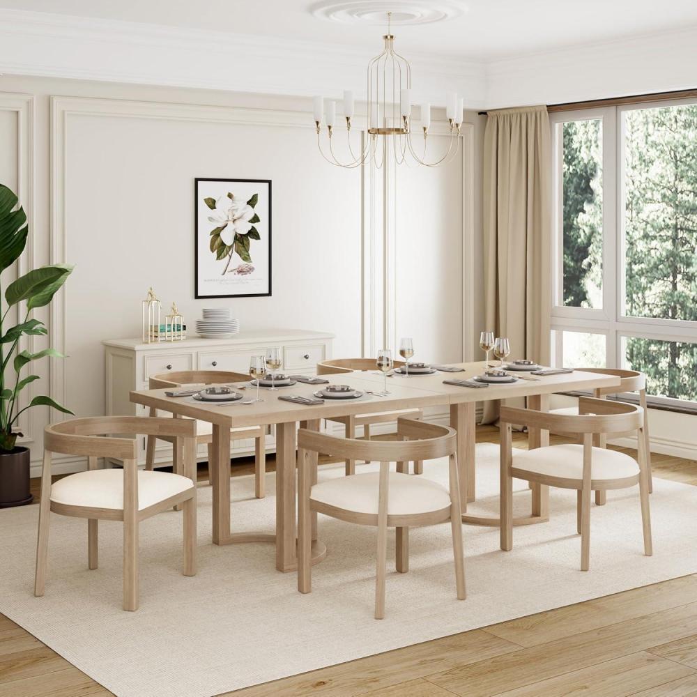 image:imageChristopher Knight Home Mizqa 7 Piece Wooden Dining Table Set for 6 95 Inch Large Dining Table with 6 Chairs Kitchen Table Chairs Set of 6 Upholstered Chair with Curved Back Beige  WalnutBeige  Natural Ash