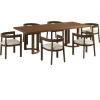 Christopher Knight Home Mizqa 7 Piece Wooden Dining Table Set for 6, 95 Inch Large Dining Table with 6 Chairs, Kitchen Table Chairs Set of 6, Upholstered Chair with Curved Back, Beige + Walnut(Beige + Walnut)