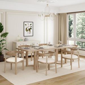 Christopher Knight Home Mizqa 7 Piece Wooden Dining Table Set for 6, 95 Inch Large Dining Table with 6 Chairs, Kitchen Table Chairs Set of 6, Upholstered Chair with Curved Back, Beige + Walnut(Beige + Natural Ash)