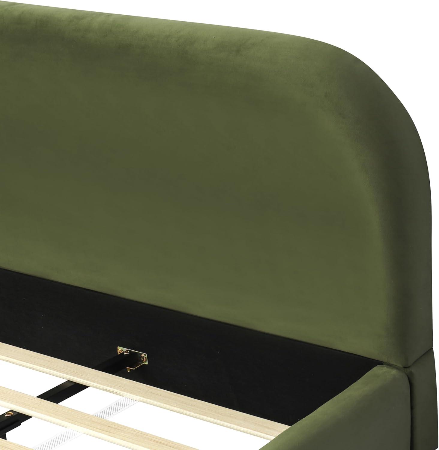 image:imageChristopher Knight Home Hazel Queen Size Platform Bed Velvet Fabric Headboard and Bed Frame Upholstered CurveShaped Queen Headboard Wooden Slats Panel Support Easy Assembly Olive GreenOlive Green Velvet