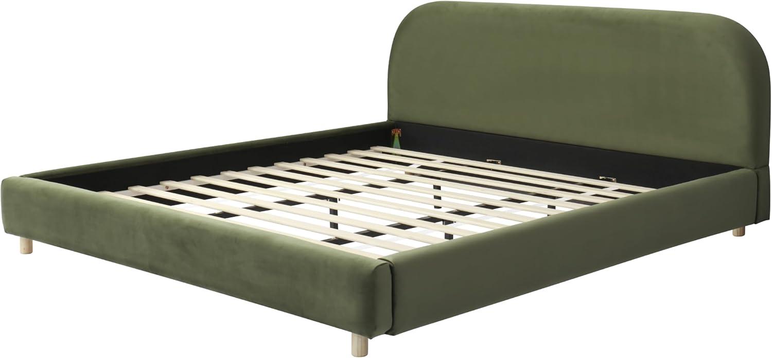 image:imageChristopher Knight Home Hazel Queen Size Platform Bed Velvet Fabric Headboard and Bed Frame Upholstered CurveShaped Queen Headboard Wooden Slats Panel Support Easy Assembly Olive GreenOlive Green Velvet