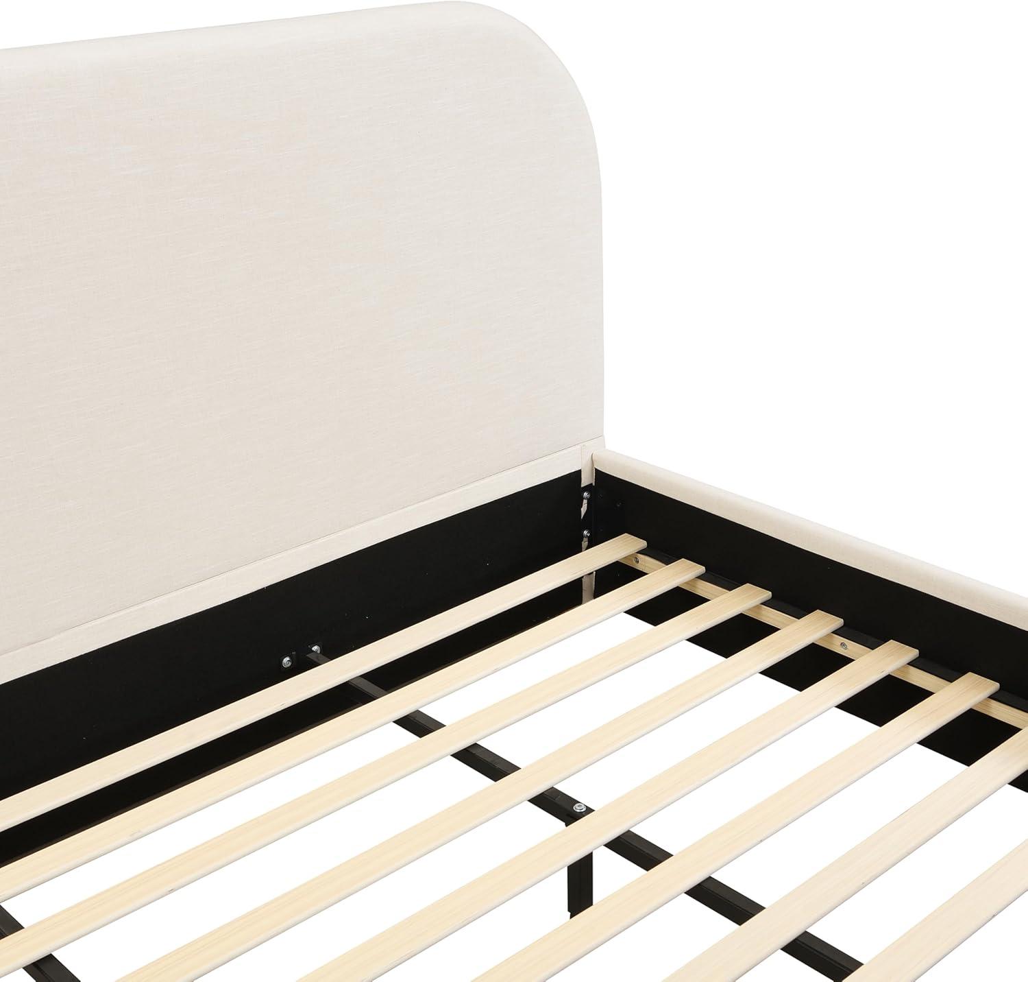 image:imageChristopher Knight Home Lanet Linen Upholstered King Size Bed Frame with Headboard Modern King Bed Frame and Headboard Wooden Slats Support Easy Assembly No Box Spring Needed BeigeTwin US Standard