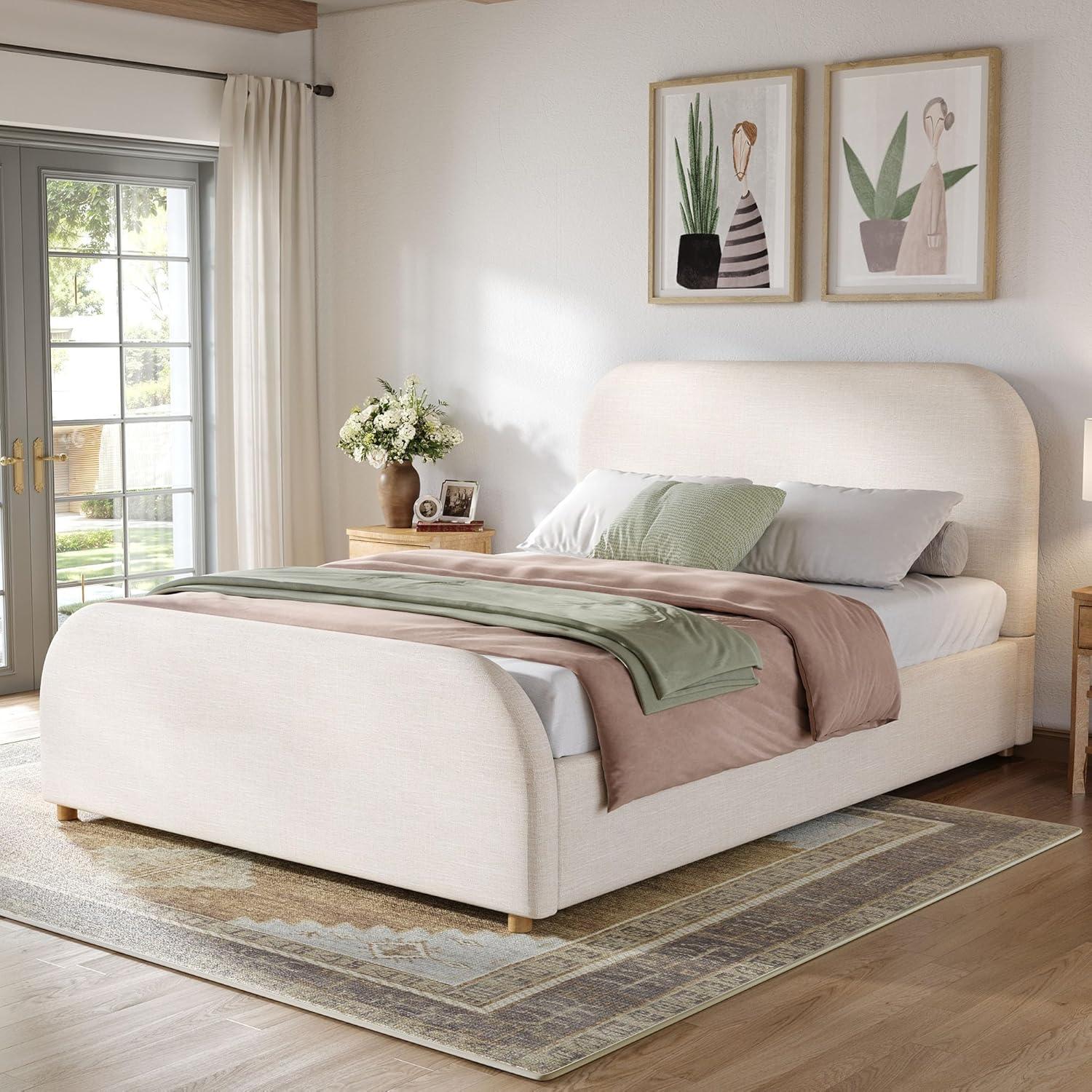 image:imageChristopher Knight Home Lanet Linen Upholstered King Size Bed Frame with Headboard Modern King Bed Frame and Headboard Wooden Slats Support Easy Assembly No Box Spring Needed BeigeTwin US Standard