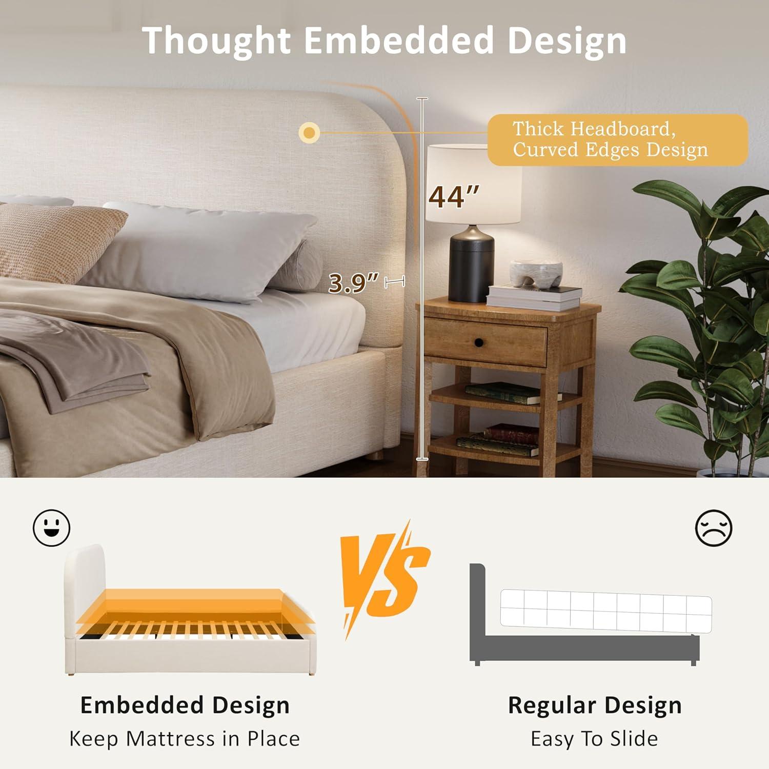 image:imageChristopher Knight Home Lanet Linen Upholstered King Size Bed Frame with Headboard Modern King Bed Frame and Headboard Wooden Slats Support Easy Assembly No Box Spring Needed BeigeTwin US Standard
