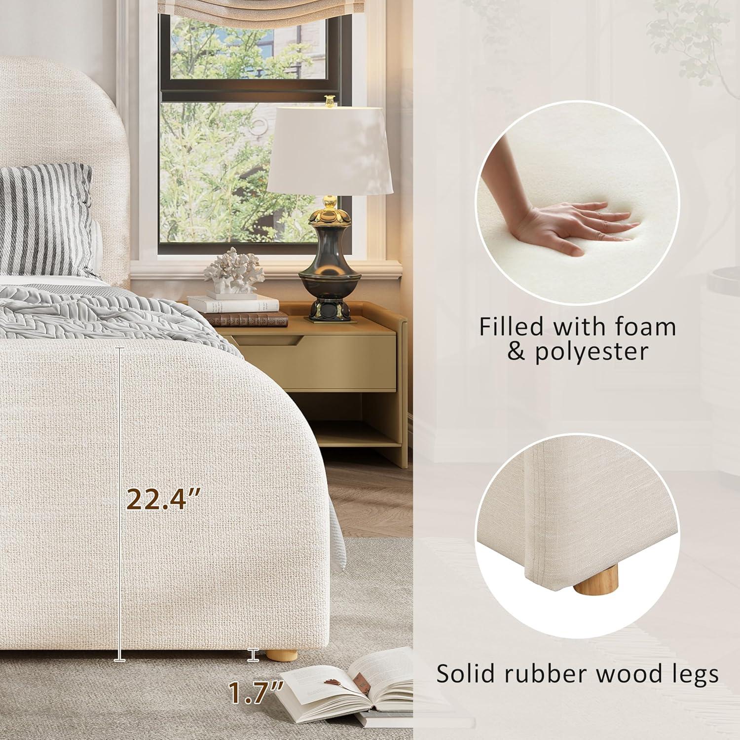 image:imageChristopher Knight Home Lanet Linen Upholstered King Size Bed Frame with Headboard Modern King Bed Frame and Headboard Wooden Slats Support Easy Assembly No Box Spring Needed BeigeTwin US Standard