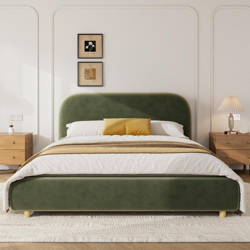 image:imageChristopher Knight Home Hazel Queen Size Platform Bed Velvet Fabric Headboard and Bed Frame Upholstered CurveShaped Queen Headboard Wooden Slats Panel Support Easy Assembly Olive GreenOlive Green Velvet