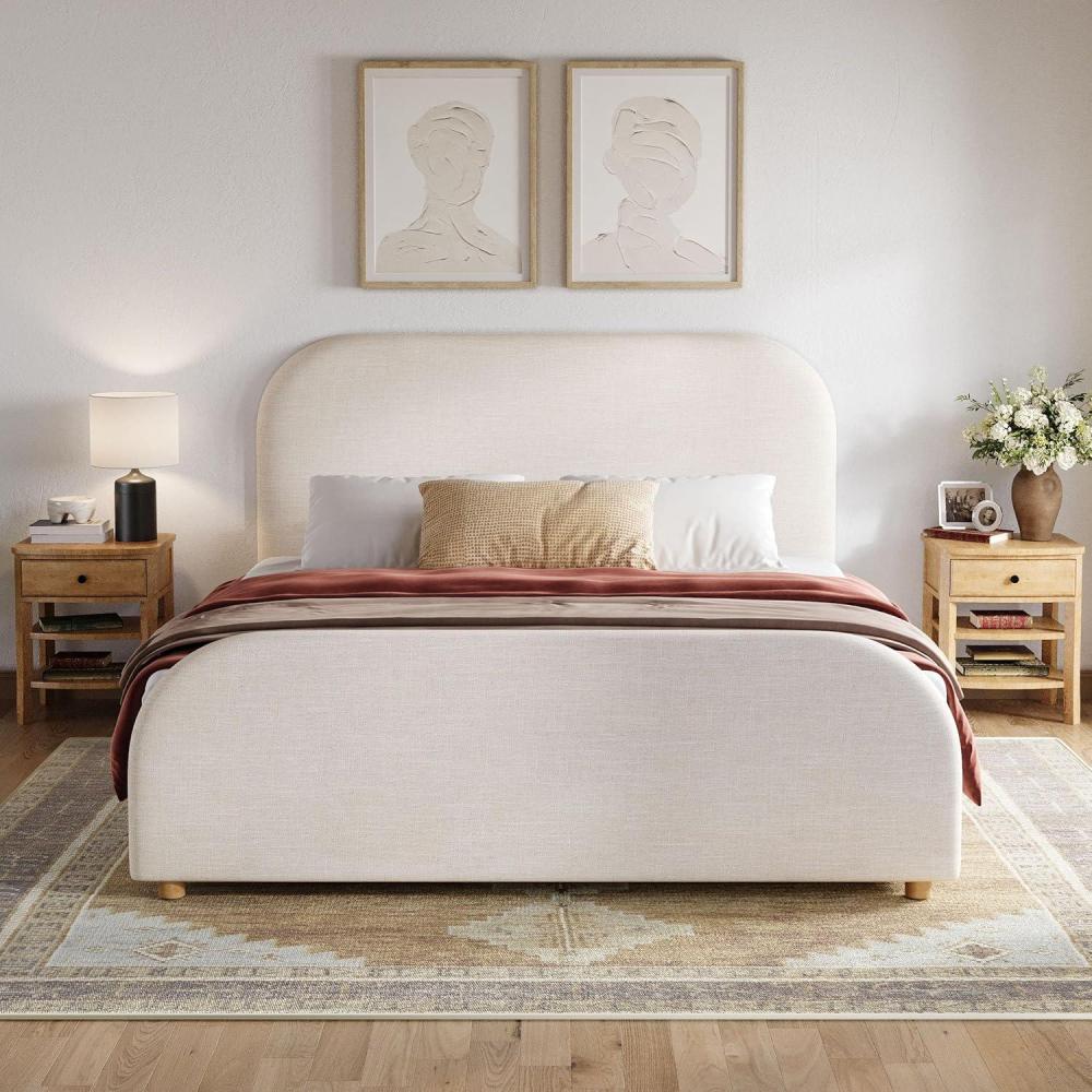 image:imageChristopher Knight Home Lanet Linen Upholstered King Size Bed Frame with Headboard Modern King Bed Frame and Headboard Wooden Slats Support Easy Assembly No Box Spring Needed BeigeQueen US Standard