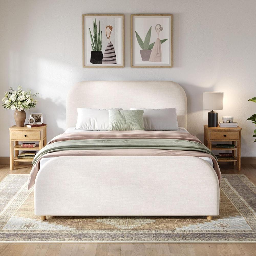 image:imageChristopher Knight Home Lanet Linen Upholstered King Size Bed Frame with Headboard Modern King Bed Frame and Headboard Wooden Slats Support Easy Assembly No Box Spring Needed BeigeTwin US Standard