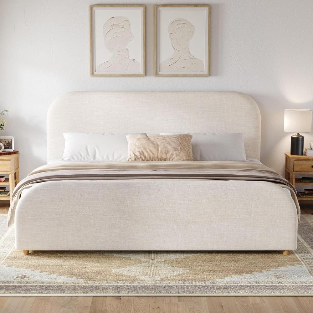 image:imageChristopher Knight Home Lanet Linen Upholstered King Size Bed Frame with Headboard Modern King Bed Frame and Headboard Wooden Slats Support Easy Assembly No Box Spring Needed BeigeKing US Standard