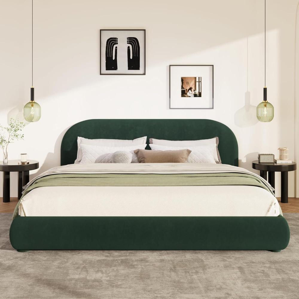 image:imageChristopher Knight Home Umti Queen Bed Frame with Headboard Boucle Fabric Upholstered Queen Size Bed Frame CurveShaped Design Headboards Modern Design Bed Set Easy Assembly Heavy Duty CreamDark GreenVelvet