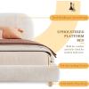 Christopher Knight Home Hazel Queen Size Platform Bed, Velvet Fabric Headboard and Bed Frame, Upholstered Curve-Shaped Queen Headboard, Wooden Slats Panel Support, Easy Assembly, Olive Green(White)