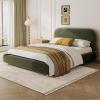 Christopher Knight Home Hazel Queen Size Platform Bed, Velvet Fabric Headboard and Bed Frame, Upholstered Curve-Shaped Queen Headboard, Wooden Slats Panel Support, Easy Assembly, Olive Green(Olive Green Velvet)