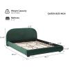 Christopher Knight Home Umti Queen Bed Frame with Headboard, Boucle Fabric Upholstered Queen Size Bed Frame, Curve-Shaped Design Headboards, Modern Design Bed Set, Easy Assembly, Heavy Duty, Cream(Dark Green/Velvet)