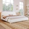 Christopher Knight Home Umti Queen Bed Frame with Headboard, Boucle Fabric Upholstered Queen Size Bed Frame, Curve-Shaped Design Headboards, Modern Design Bed Set, Easy Assembly, Heavy Duty, Cream(Cream)