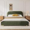 Christopher Knight Home Hazel Queen Size Platform Bed, Velvet Fabric Headboard and Bed Frame, Upholstered Curve-Shaped Queen Headboard, Wooden Slats Panel Support, Easy Assembly, Olive Green(Olive Green Velvet)