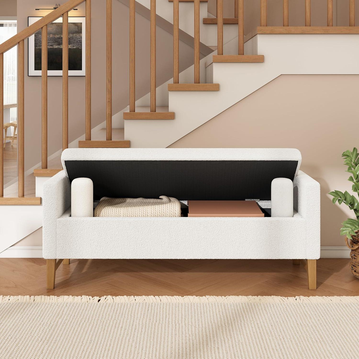image:imageChristopher Knight Home Namo Boucle Upholstered Ottoman with Storage Wooden Storage Ottoman Bench with Pillows Long Entryway Ottoman Foot Rest Bedroom End of Bed Foot Stools Ottoman NaturalIvory