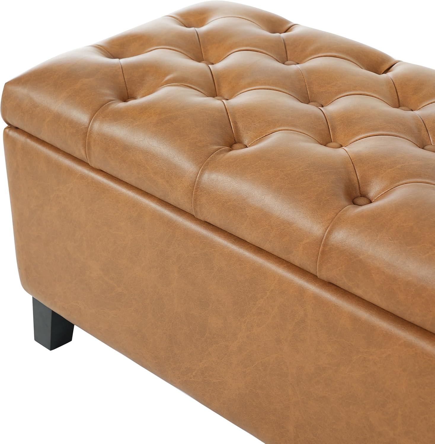 image:imageChristopher Knight Home Ottilie PU Leather Storage Ottoman Bench Wooden Rectangular Ottoman with Storage Bedroom End of Bed Foot Stool Entryway Ottoman Footrest Living Room Extra Seat BrownBrownPu