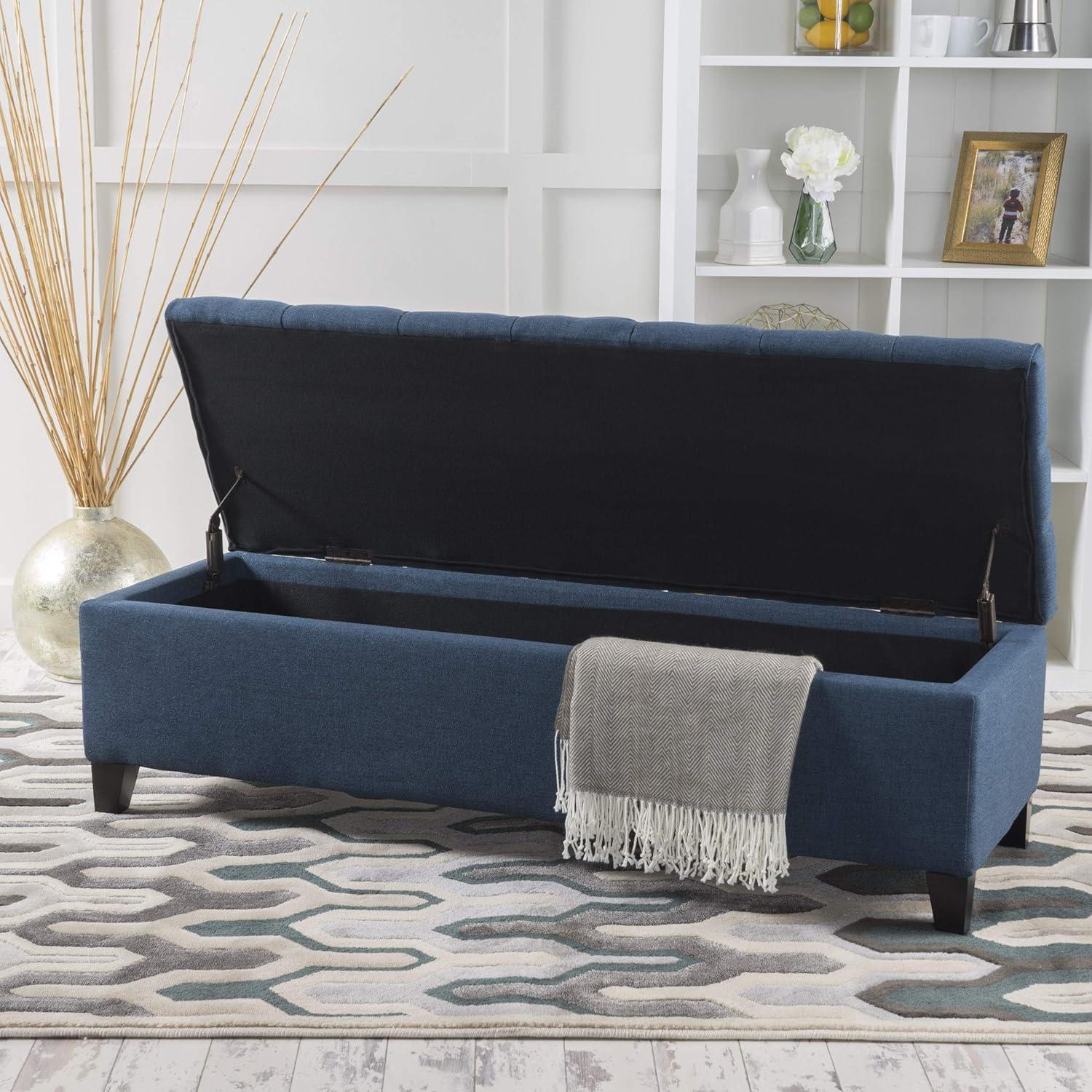 image:imageChristopher Knight Home Ottilie PU Leather Storage Ottoman Bench Wooden Rectangular Ottoman with Storage Bedroom End of Bed Foot Stool Entryway Ottoman Footrest Living Room Extra Seat BrownNavy Blue