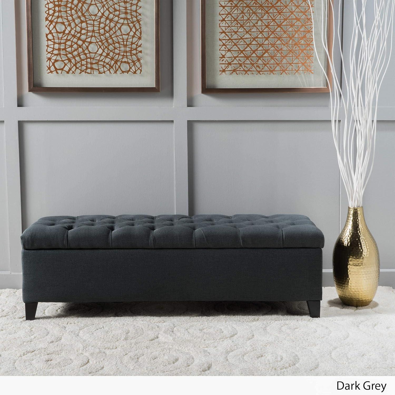 image:imageChristopher Knight Home Ottilie PU Leather Storage Ottoman Bench Wooden Rectangular Ottoman with Storage Bedroom End of Bed Foot Stool Entryway Ottoman Footrest Living Room Extra Seat BrownDark Grey fabric