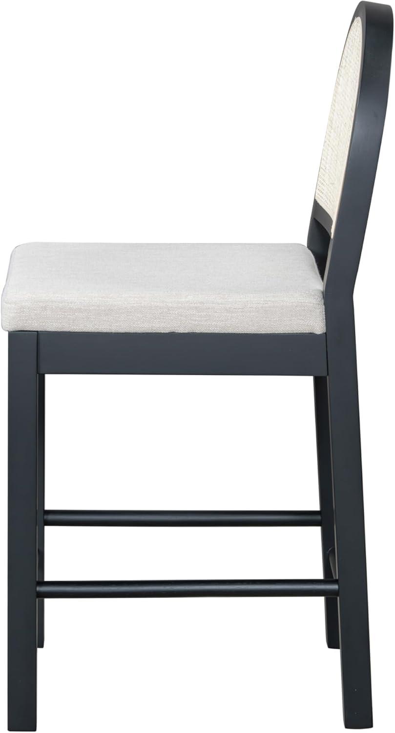 image:imageChristopher Knight Home Sona Modern Counter Stool Set of 2 Kitchen Counter Height Bar Stool Cocktail Stool with Rattan Woven Backrest Fabric Upholstered Barstools for Home Bar Table Brown GrayBlack Gray