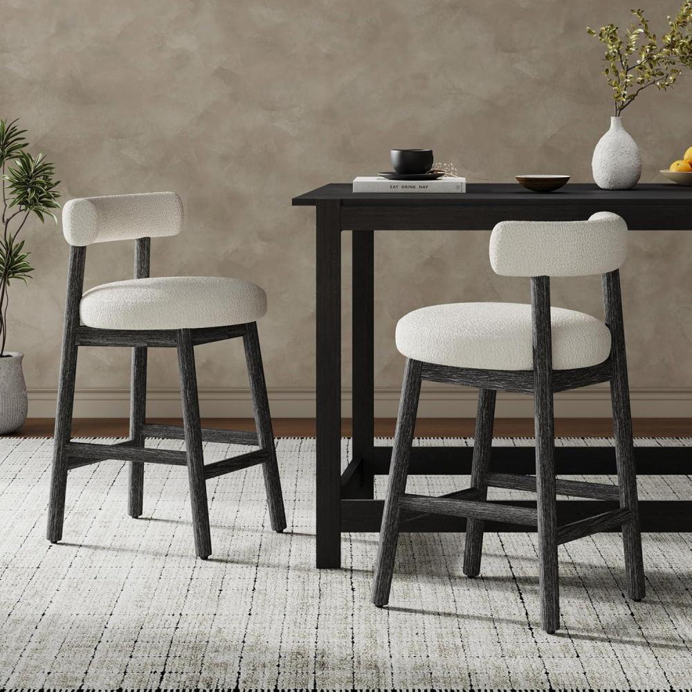 image:imageChristopher Knight Home Annes Counter Height Bar Stools Set of 2 Boucle Fabric Round Bar Stool for Kitchen Island Wooden Dining Room Chair Counter Stool with Footrest BlackMilky WhiteBlackmilky White