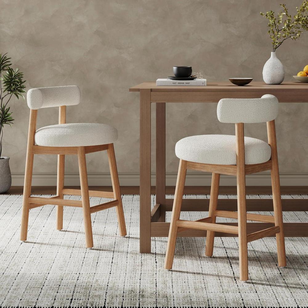 image:imageChristopher Knight Home Annes Counter Height Bar Stools Set of 2 Boucle Fabric Round Bar Stool for Kitchen Island Wooden Dining Room Chair Counter Stool with Footrest BlackMilky WhiteNaturalmilky White