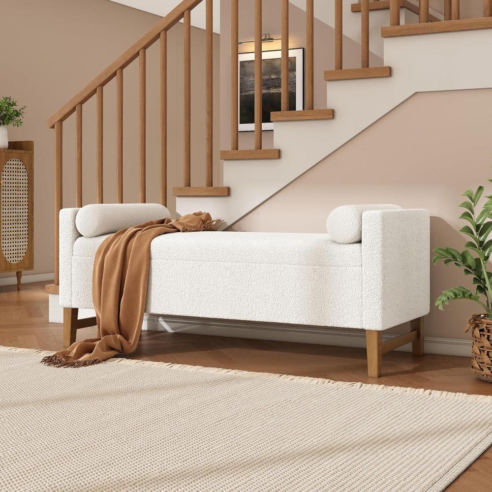 image:imageChristopher Knight Home Namo Boucle Upholstered Ottoman with Storage Wooden Storage Ottoman Bench with Pillows Long Entryway Ottoman Foot Rest Bedroom End of Bed Foot Stools Ottoman NaturalIvory