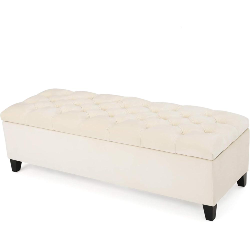 image:imageChristopher Knight Home Ottilie PU Leather Storage Ottoman Bench Wooden Rectangular Ottoman with Storage Bedroom End of Bed Foot Stool Entryway Ottoman Footrest Living Room Extra Seat BrownIvory velvet
