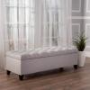 Christopher Knight Home Ottilie PU Leather Storage Ottoman Bench, Wooden Rectangular Ottoman with Storage, Bedroom End of Bed Foot Stool, Entryway Ottoman Footrest, Living Room Extra Seat, Brown(Light Grey fabric)