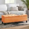 Christopher Knight Home Ottilie PU Leather Storage Ottoman Bench, Wooden Rectangular Ottoman with Storage, Bedroom End of Bed Foot Stool, Entryway Ottoman Footrest, Living Room Extra Seat, Brown(Orange)