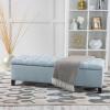 Christopher Knight Home Ottilie PU Leather Storage Ottoman Bench, Wooden Rectangular Ottoman with Storage, Bedroom End of Bed Foot Stool, Entryway Ottoman Footrest, Living Room Extra Seat, Brown(Light Blue)