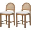 Christopher Knight Home Sona Modern Counter Stool Set of 2, Kitchen Counter Height Bar Stool, Cocktail Stool with Rattan Woven Backrest, Fabric Upholstered Barstools for Home Bar Table, Brown + Gray(Brown + Gray)
