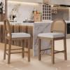 Christopher Knight Home Sona Modern Counter Stool Set of 2, Kitchen Counter Height Bar Stool, Cocktail Stool with Rattan Woven Backrest, Fabric Upholstered Barstools for Home Bar Table, Brown + Gray(Brown + Gray)