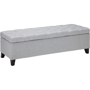 Christopher Knight Home Ottilie PU Leather Storage Ottoman Bench, Wooden Rectangular Ottoman with Storage, Bedroom End of Bed Foot Stool, Entryway Ottoman Footrest, Living Room Extra Seat, Brown(Light Grey fabric)
