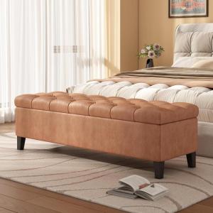 Christopher Knight Home Ottilie PU Leather Storage Ottoman Bench, Wooden Rectangular Ottoman with Storage, Bedroom End of Bed Foot Stool, Entryway Ottoman Footrest, Living Room Extra Seat, Brown(Brown)