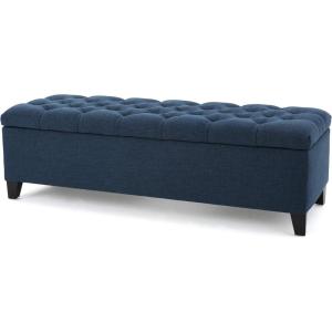 Christopher Knight Home Ottilie PU Leather Storage Ottoman Bench, Wooden Rectangular Ottoman with Storage, Bedroom End of Bed Foot Stool, Entryway Ottoman Footrest, Living Room Extra Seat, Brown(Navy Blue)