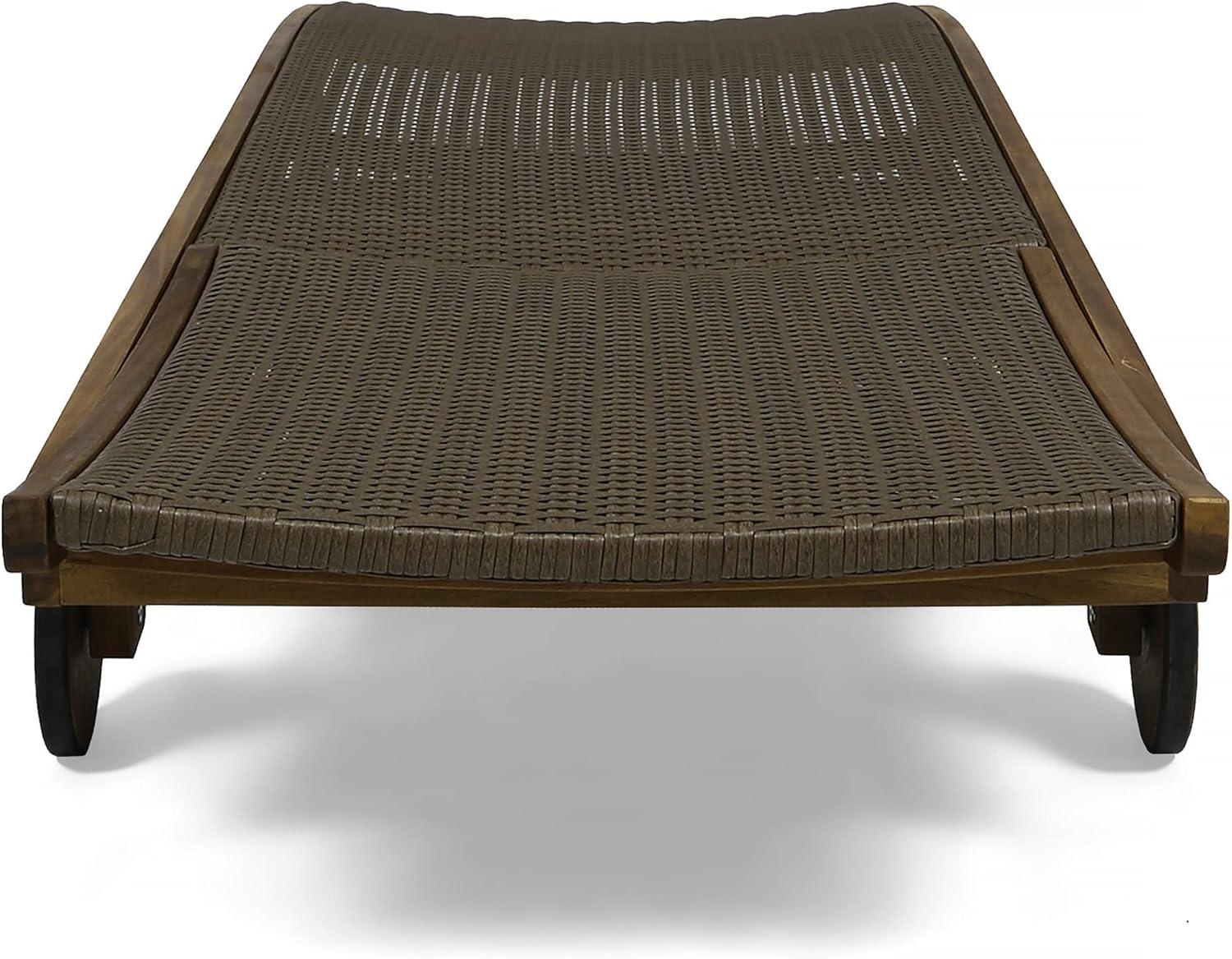 image:imageChristopher Knight Home Banzai Acacia Wood Chaise Lounge Chair Outdoor Set of 2 with Wheels Adjustable Backrest Wicker Single Lounge Sofa Patio Outdoor Sun Lounger Outdoor Chaise Lounge Set Brown
