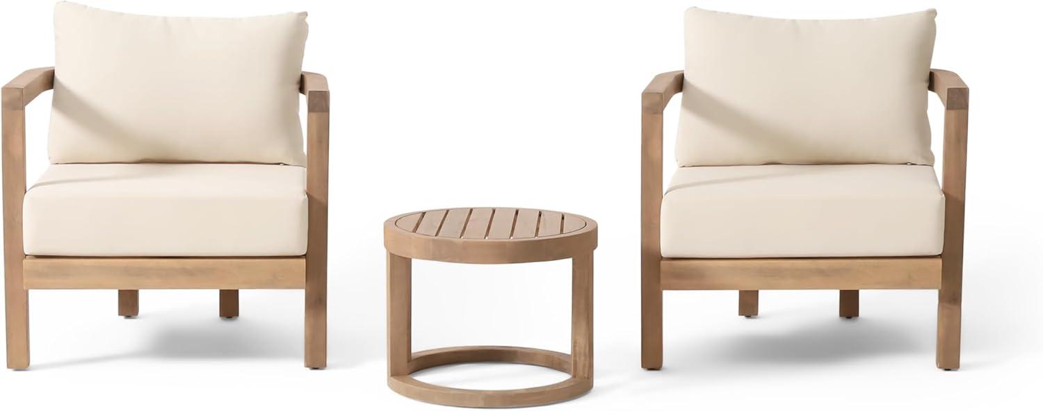 image:imageChristopher Knight Home Orion 3 Pieces Acacia Furniture Set Patio Chair Chat Set with Coffee Table Outdoor Acacia Wood Conversation Set for Garden Porch Backyard Balcony Brown WashBeige