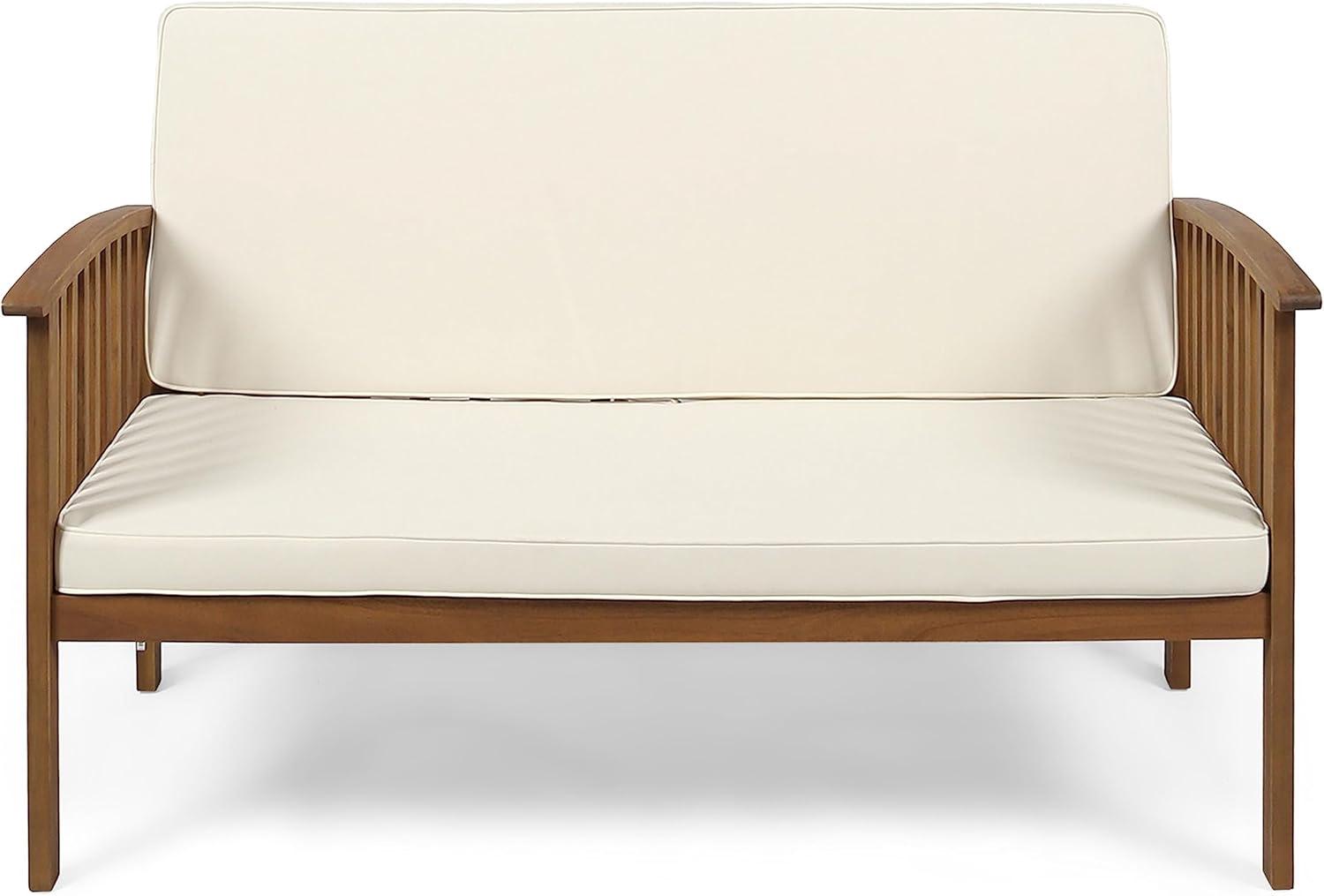 image:imageChristopher Knight Home Outdoor 5Piece Acacia Wood Sofa Conversation Set Brown Patina Finish and Cream