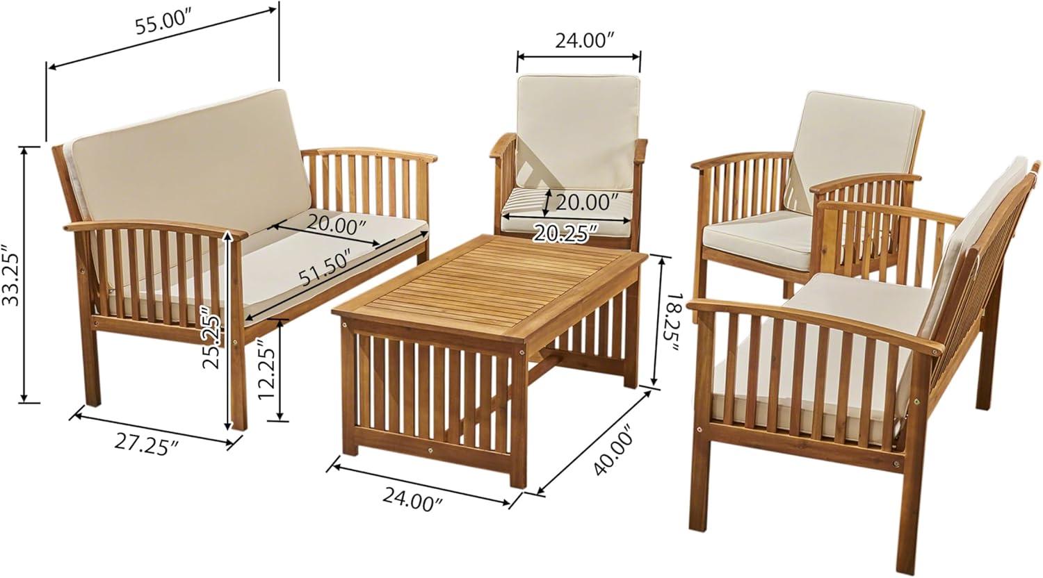 image:imageChristopher Knight Home Outdoor 5Piece Acacia Wood Sofa Conversation Set Brown Patina Finish and Cream