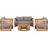 Christopher Knight Home Nesbit 4 Pieces Conversation Set, Acacia Wood Chat Set, Woven Rope Loveseat and Accent Chairs, Slat Panel Coffee Table, Patio Furniture Set for Backyard Balcony Garden, Gray(Grey)