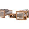 Christopher Knight Home Nesbit 4 Pieces Conversation Set, Acacia Wood Chat Set, Woven Rope Loveseat and Accent Chairs, Slat Panel Coffee Table, Patio Furniture Set for Backyard Balcony Garden, Gray(Grey)